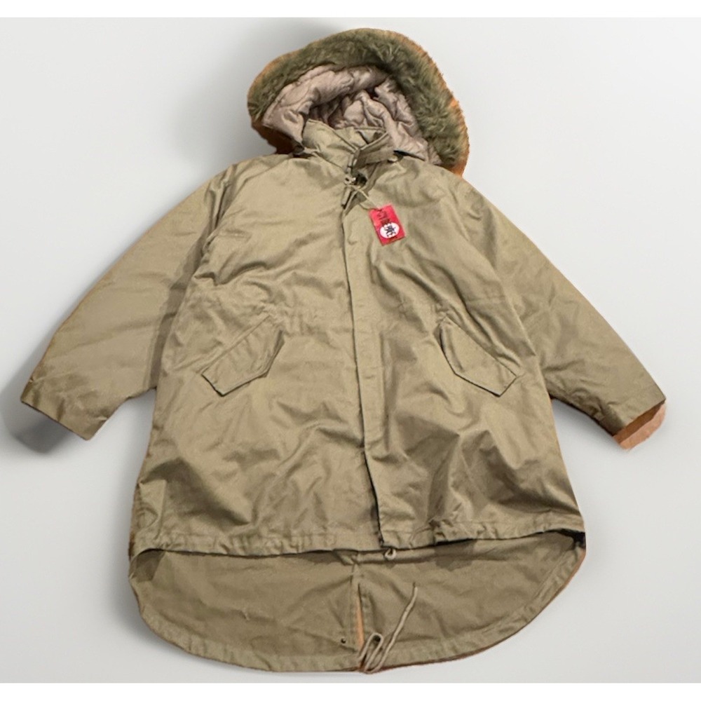 Vintage Cybertek Army Fishtail Parka Jacket Faux Fur Hood Poncho XXL New Rare